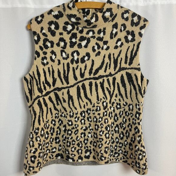 St. John Collection By Mary Gray Animal Print Turtleneck Top Size L - Picture 2 of 10